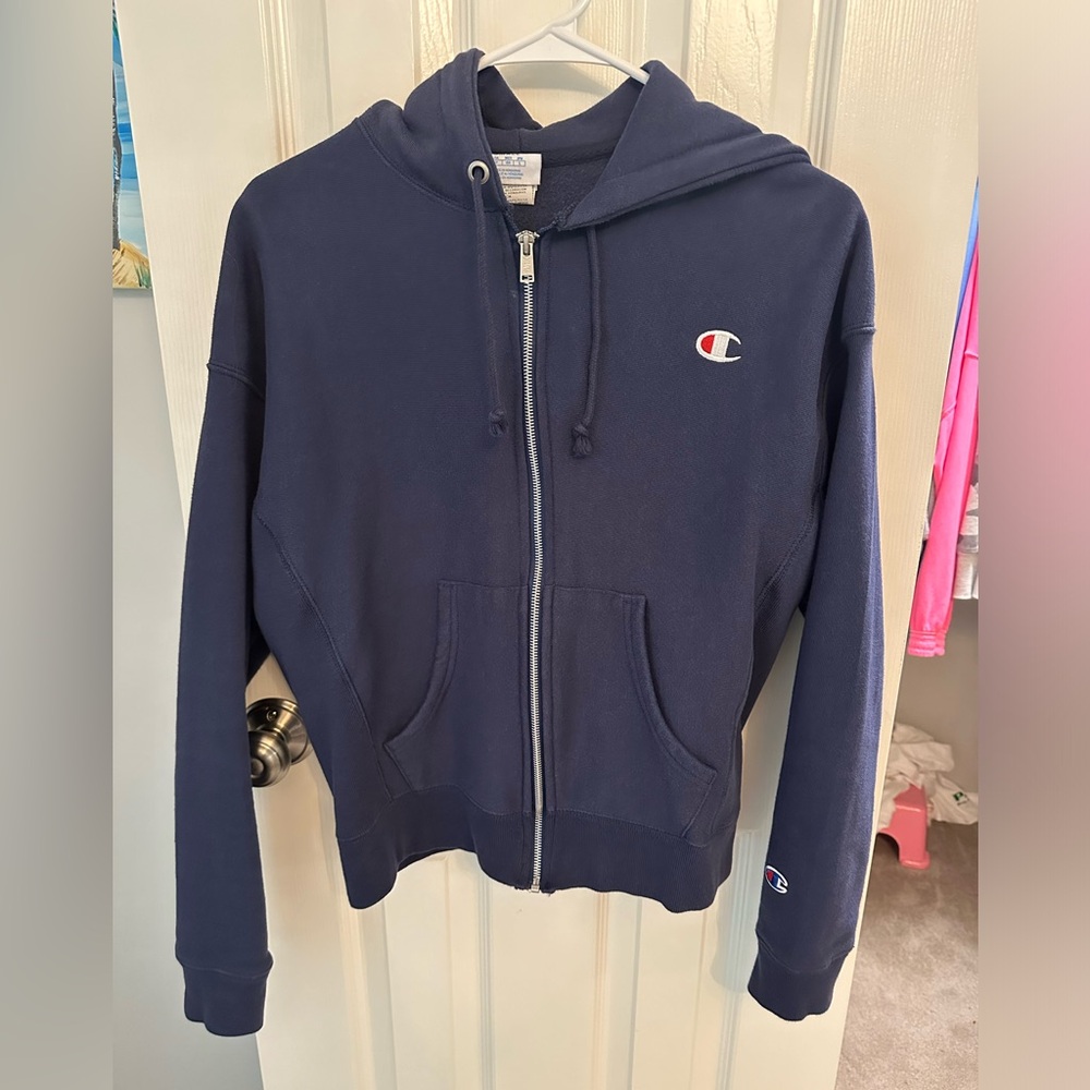 Navy Blue Champion Reverse Weave Zip Up